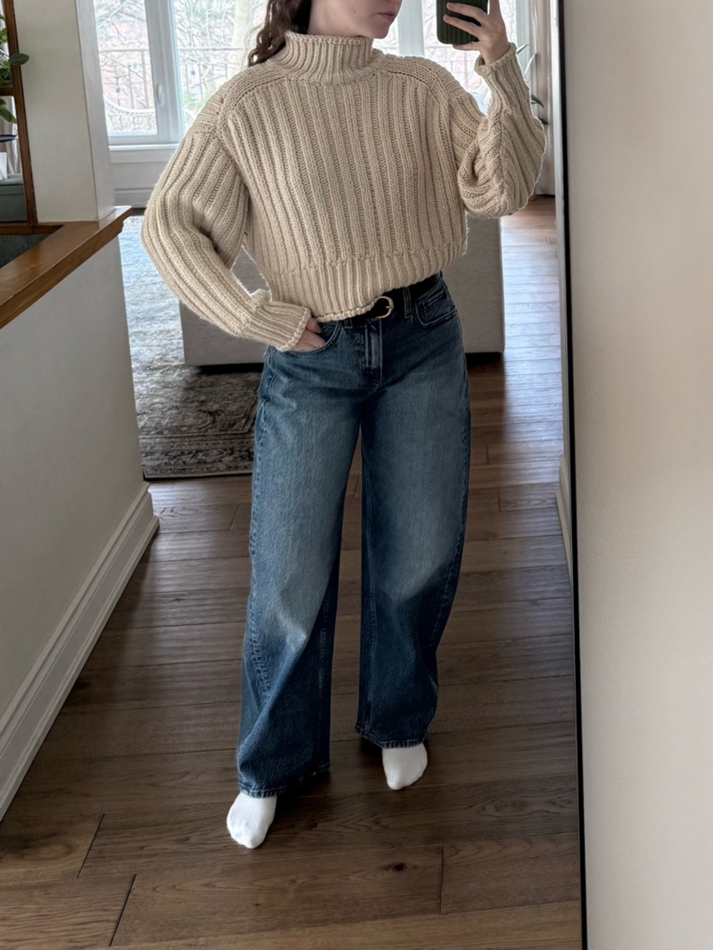 H&M Soft Cream Ribbed Knit Sweater